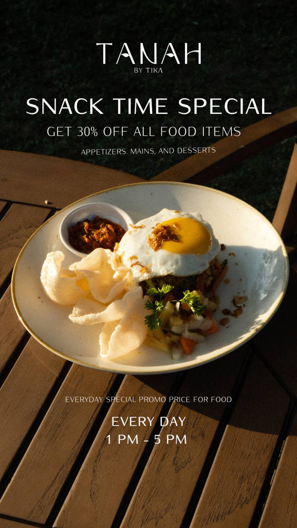 30% off food items at TANAH by TIKA Lombok