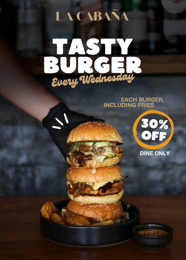 30% off all burgers with fries at La Cabaña Lombok