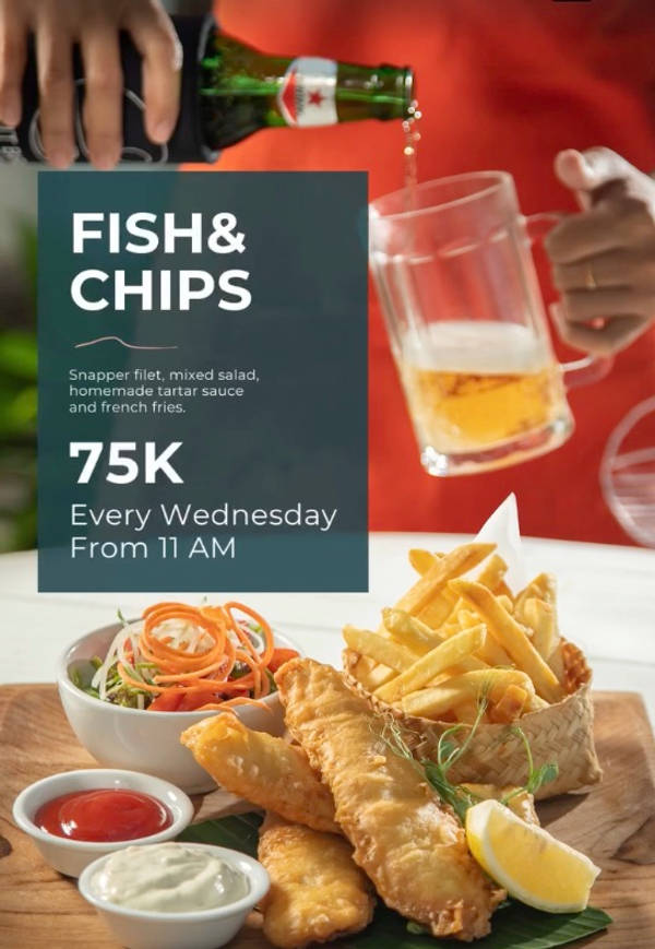 Fish and Chips for 75k at Lout Biru at Laut Biru