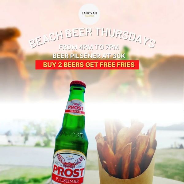 Beach Beer Thursdays Promo! Buy 2 beers get free fries! at Lanz Yan Kitchen